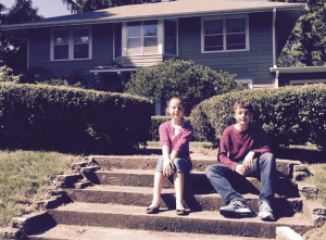 Sophie & Nicholas in front of the house I grew up in.